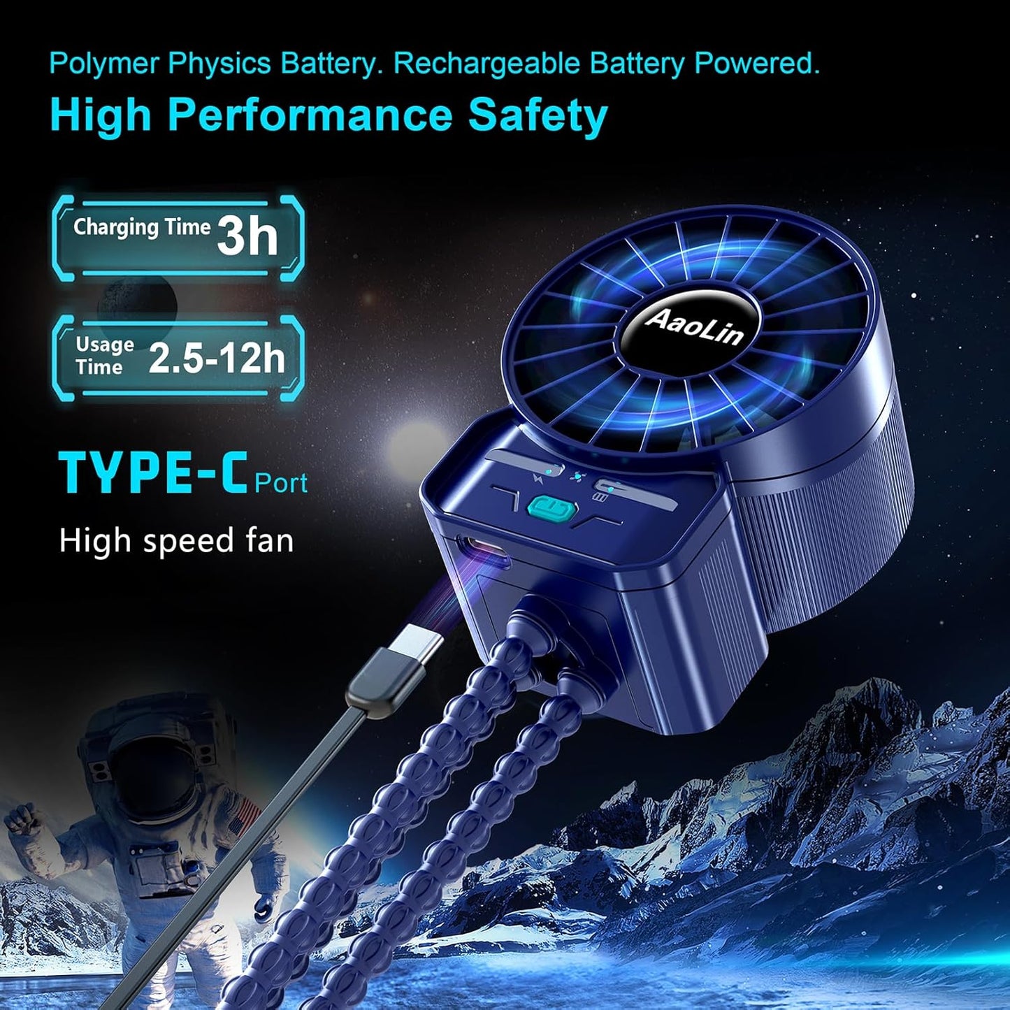 2 Pack Multifunctional Portable Stroller Fan 4 Speed 6600rpm High Speed Usb Rechargeable Personal Mini Handheld Fan Extended Tripod For Desktop Winding Kids Bed Treadmill Bike Golf Cart Outdoor Travel