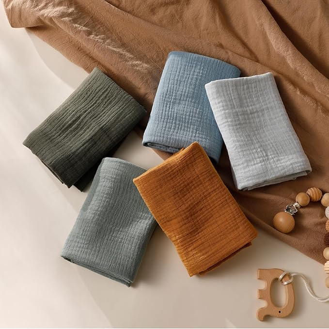 Muslin Receiving Blankets, Neutral Blanket Swaddling for Newborn Boys and Girls, 5 Pack Breathable and Skin-Friendly Swaddle Wrap for Infant Baby (Bright Colors)