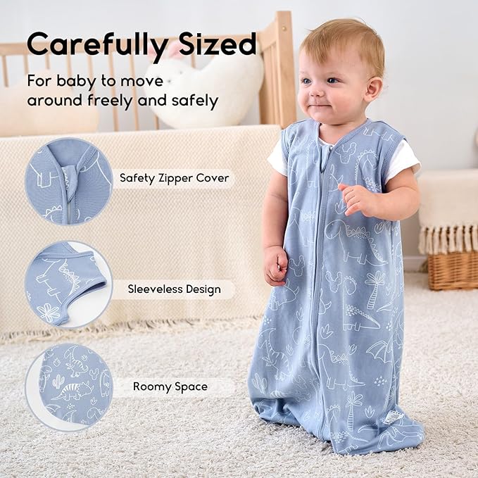 Yoofoss Baby Sleep Sack 18-24 Months 0.5 Tog Wearable Blanket for Baby, 3 Pack 100% Organic Cotton Infant Toddler Sleeping Sack 2-Way Zipper Lightweight Sleep Sack