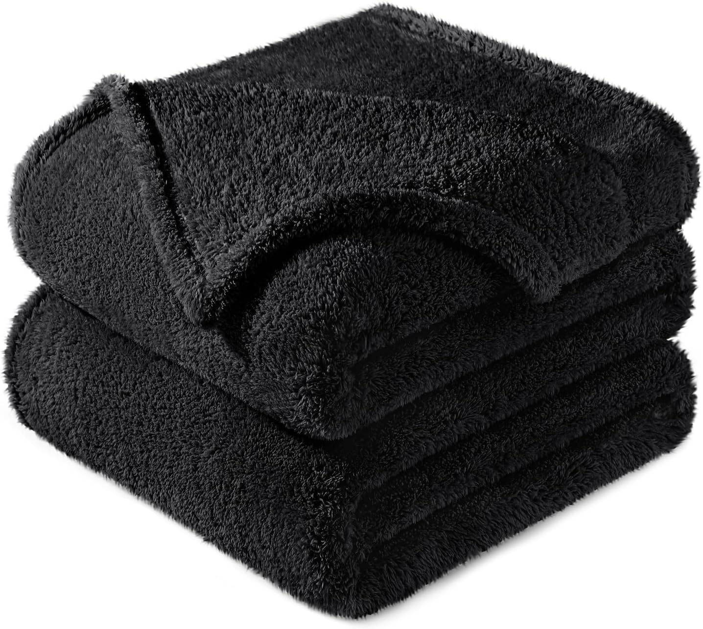 Exclusivo Mezcla Queen Size Flannel Fleece Blanket, Super Soft Velvet Plush Bed Blanket, Fuzzy Cozy and Warm for All Seasons, 90x90 Inches, Black