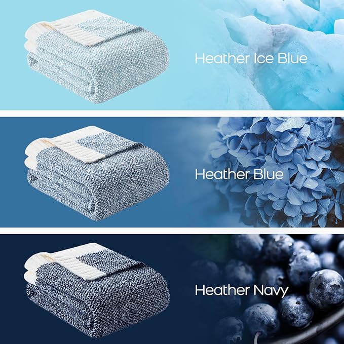 Snuggle Sac Blue Bedding Blanket Twin Size for Bed and Sofa, Reversible Super Soft Blankets Warm Cozy Knit Blankets Fuzzy Plush for Couch, Living Room, Blue, 60x80 inches