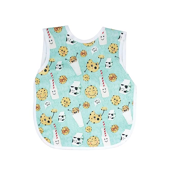 BapronBaby Cookies & Milk Bapron - No Neck Tie Safer Bib for Baby & Toddler - Soft Waterproof Stain Resistant - Machine Washable - Sz Preschool 3-5yrs