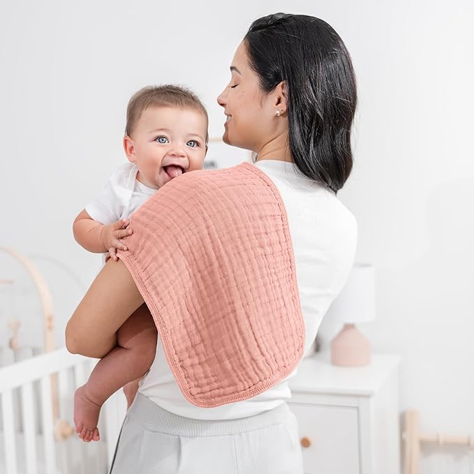 Comfy Cubs Muslin Burp Cloths 20" x 10", Pack of 6 - Large, 6-Layer, Ultra Absorbent 100% Cotton for Baby Drool and Messes - Soft, Safe & Gentle Baby Burp Cloths Set for Boys & Girls - Bold Blush