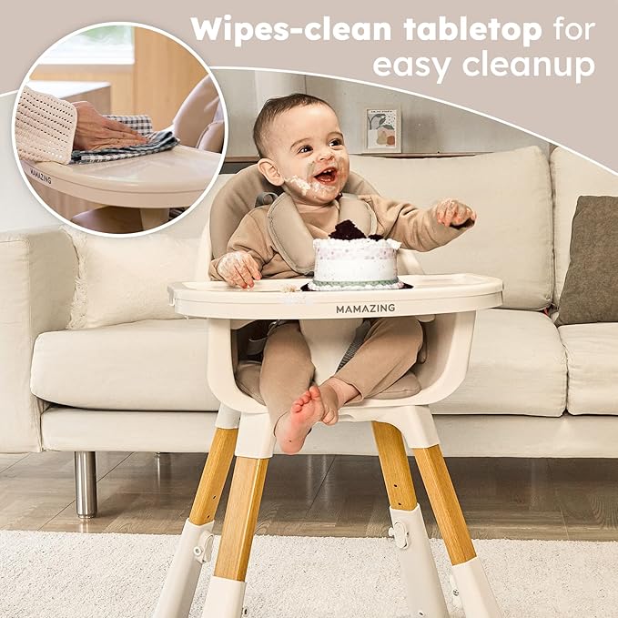 MAMAZING 8-in-1 High Chair,Infant and Toddler High Chair with Removable Tray, Seating for 8 Stages of Development from Infant to Toddler, Convertible Baby high Chair with Activity Center,Khaki