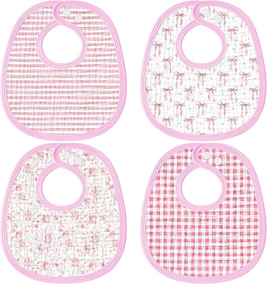 4 Piece Drooling Bibs for Baby Boys Girls,Soft Triple Layer Cotton Muslin, Adjustable Newborn Bibs for Drooling