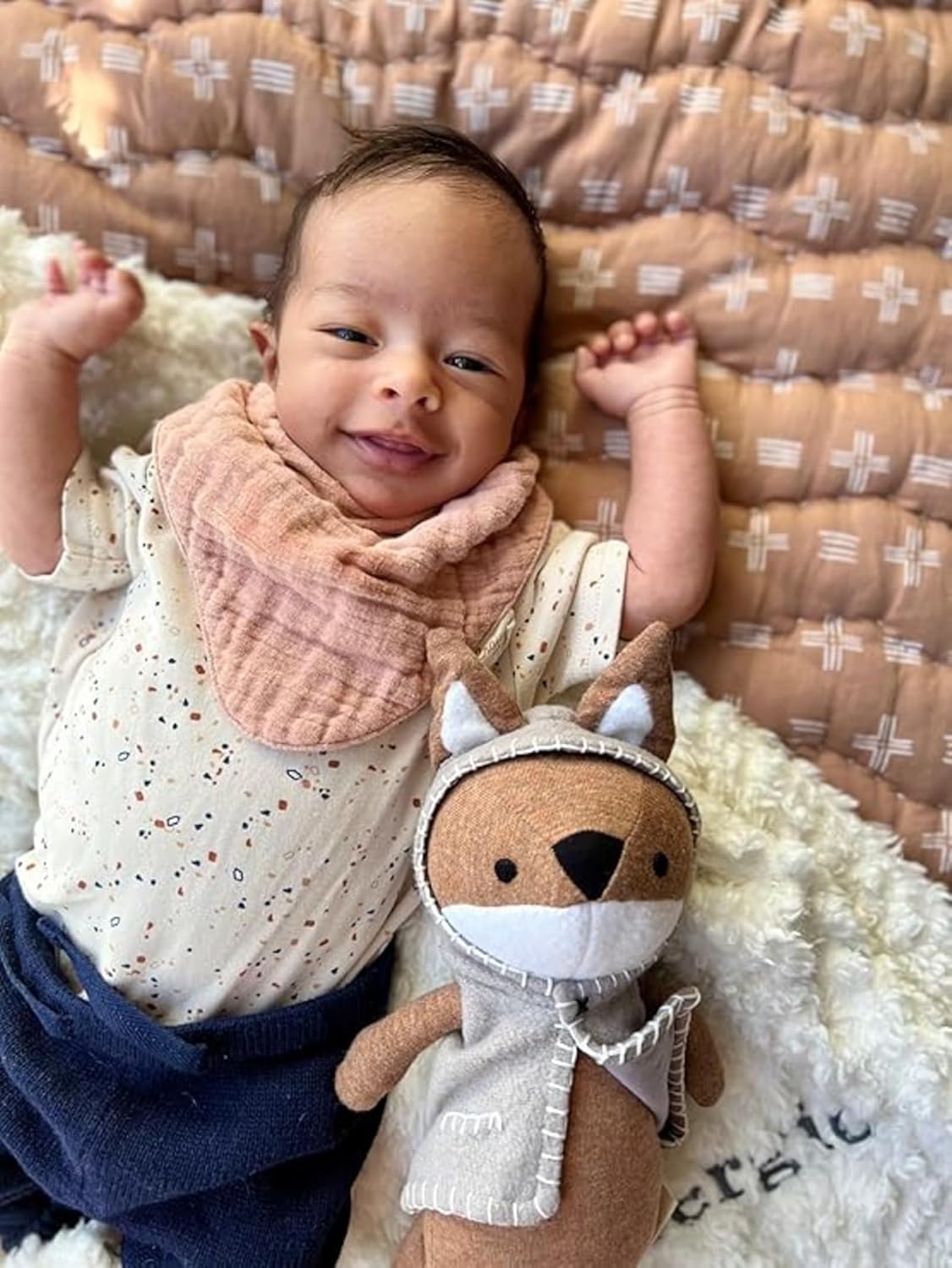 Crane Baby Soft Muslin Baby Bib Set, Adjustable and Absorbent Bandana Style Bibs for Boys and Girls, Rose, 3 Piece, 18.5” x 9”