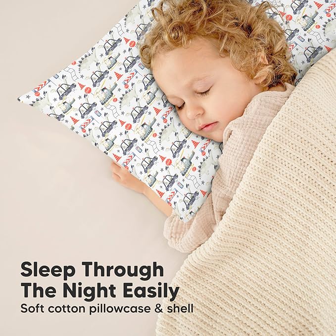 Toddler Pillow with Pillowcase - 13x18 My Little Dreamy Kids Travel Bed Pillows for Sleeping, Organic Cotton Small Pillowcase, Soft & Breathable, Machine Washable, Toddlers 2-5 years old (Dino Patrol)