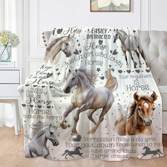 Horse Blanket for Baby Girls Flowers Animals Throw Blanket for Boys, Lightweight Cute Horse Soft Flannel Blankets for Kids Gifts, 30x40 Inches