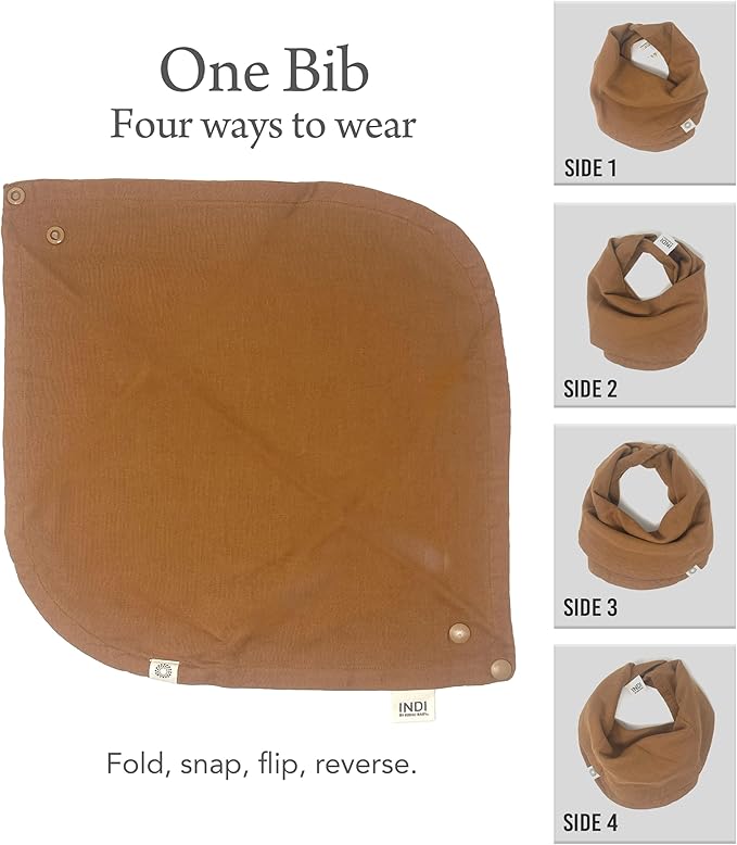 Kishu Baby Indi - Fairtrade Organic Baby Bibs for Girls or Boys - Rounded, 4-Way Reversible, 8 Layer Muslin Drool Bibs