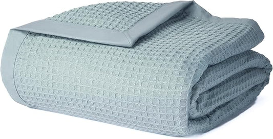 Salt Earth GOTS Certified 100% Organic Cotton Throw Blanket, 90" X 90" Blankets & Throws for Bed, Throw Blanket for Couch,Modern & Cozy Blanket, All Seasons Waffle Blanket, Soft Blanket (Silver Blue)