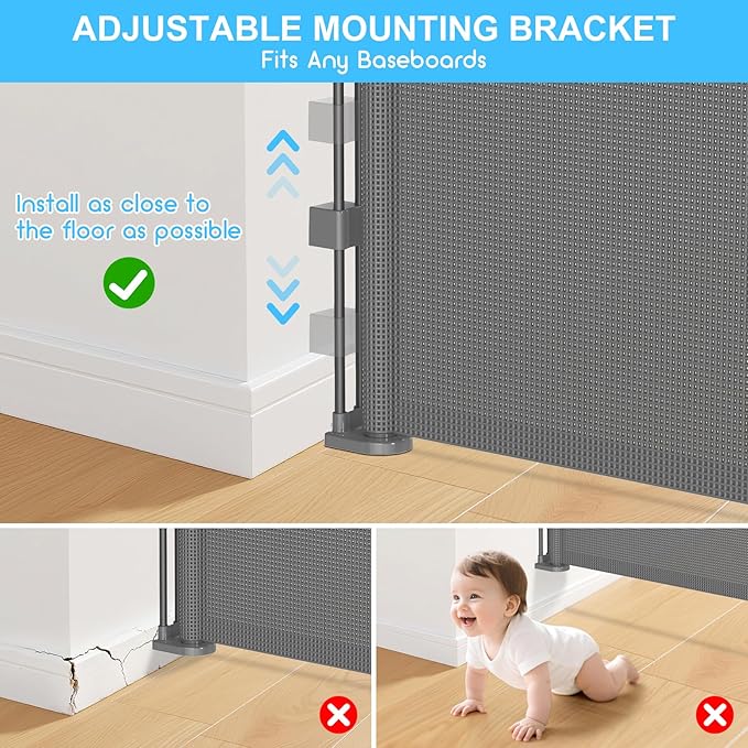 196 Inch Retractable Baby Gates Extra Wide, 41 Inch Reinforced Extra Tall Gate for Large Openings, Mesh Safety Gate for Kids Pets, Retractable Dog Gate for Pool Garages Doorway Indoor Outdoor, Gray