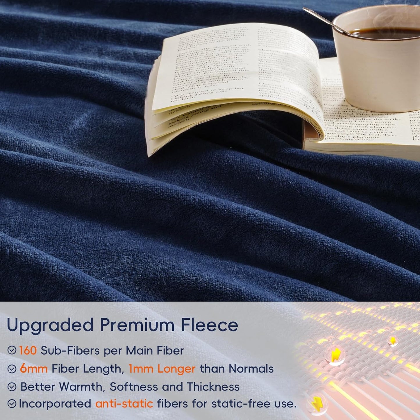 PHF Ultra Soft Fleece Blanket King Size, No Shed No Pilling Luxury Plush Cozy 300GSM Lightweight Blanket for Bed, Couch, Chair, Sofa Suitable for All Season, 108" x 90", Navy Blue