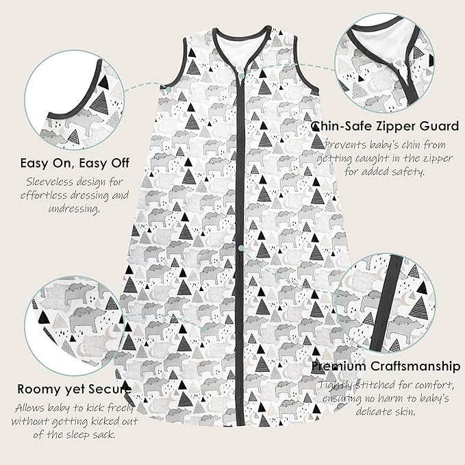 Cute Castle Baby Sleep Sack 0-6 Months - Lightweight 100% Cotton 2-Way Zipper TOG 0.5 Infant Wearable Blanket, Newborn Essentials Toddler Sleep Clothes, 3 Pack(Dark gray, Light gray, Bear)