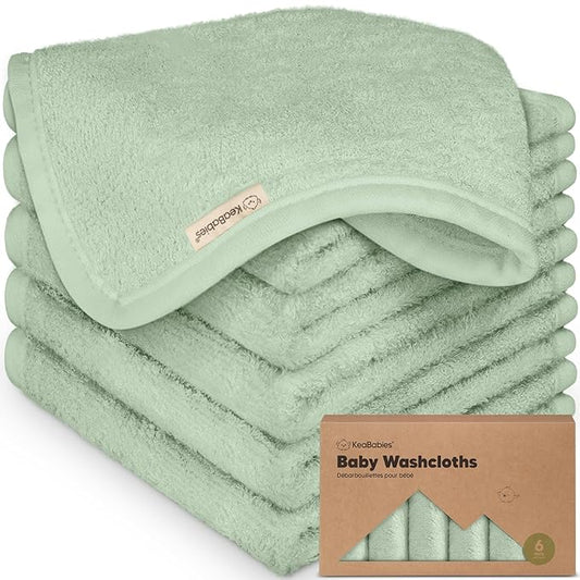 6-Pack Baby Washcloths - Soft Absorbent Viscose from Bamboo Wash Cloths for Babies, Kids, Toddlers, Infant, Newborn Bath Towels, Gentle on Sensitive Skin, 10x10 Reusable Face Towels (Pistachio)
