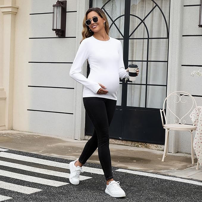 GINKANA Maternity Workout Tops Long Sleeve Pregnancy Yoga Shirts for Pregnant Women Thumb Holes Mama Clothes