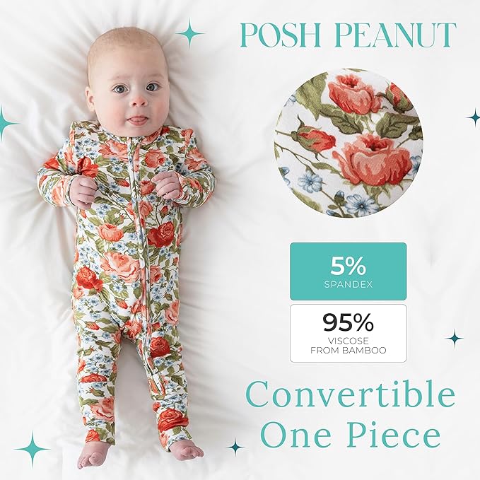 Posh Peanut Convertible Baby Sleepers - Girls Footless Baby Pajamas with 2 Way Zipper for Easy Diaper Changes