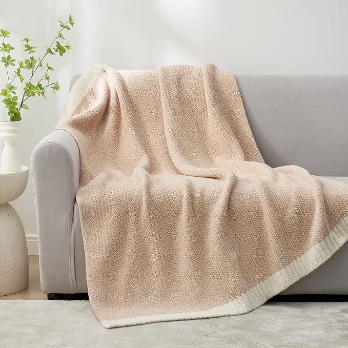 Snuggle Sac Heather Beige Throw Blanket for Couch, Ultra Soft Warm Blankets Cozy Knit Fuzzy Plush Lightweight Throw XL Size for Sofa, Bed, Heather Beige, 50x70 inches