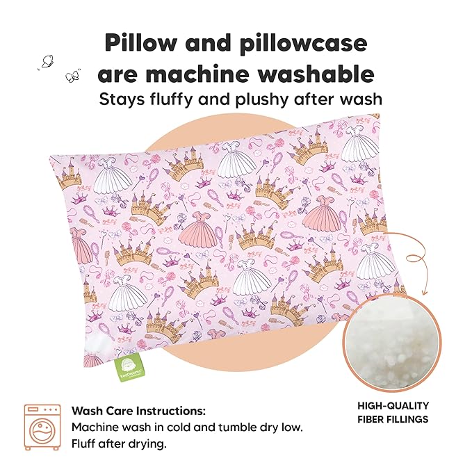 Toddler Pillow with Pillowcase - 13x18 My Little Dreamy Kids Travel Bed Pillows for Sleeping, Organic Cotton Small Pillowcase, Soft & Breathable, Machine Washable,Toddlers 2-5 years old(Dear Princess)