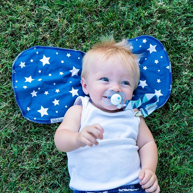 Dodo Babies 5-Pack Baby Burp Cloths - Soft Absorbent & Neutral Burp Cloths - Contoured Shoulder Fit & Baby Boy Essentials - Includes Pacifier Case & Pacifier Clip - Blue Grey Black, 2 Clips & 1 Case
