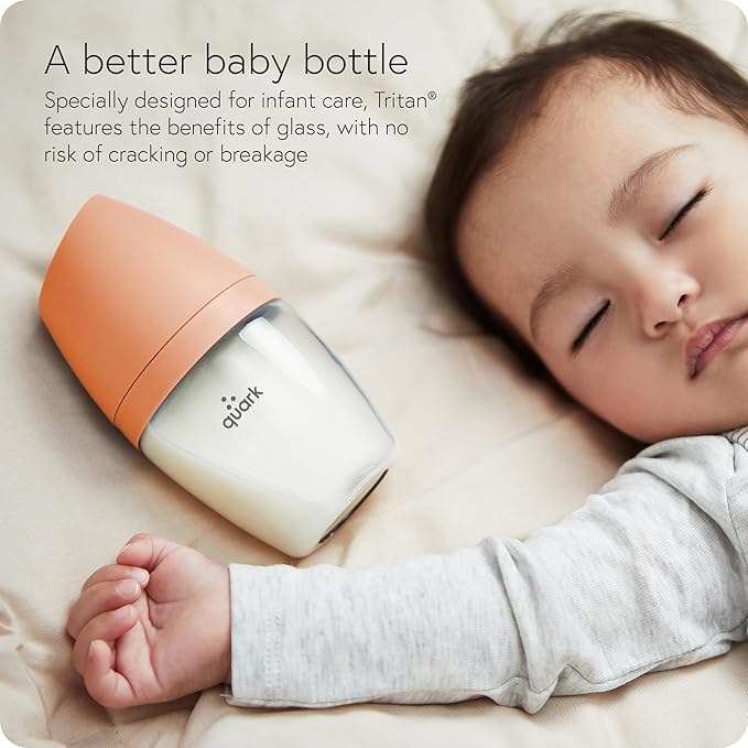 BuubiBottle Max Slow Flow Bottle for Newborn Babies by Quark - with Anti-Colic RealFeel Nipple to Simulate Breastfeeding - BPA-Free, PVC-Free, Toxin-Free - 8 Oz Bottle with Lid, 2 Pack - Orange