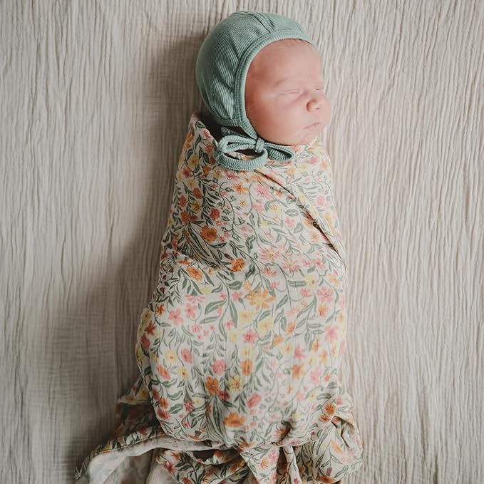 mushie Muslin Baby Swaddle Blanket | 100% Organic Cotton (Pastel Blooms)