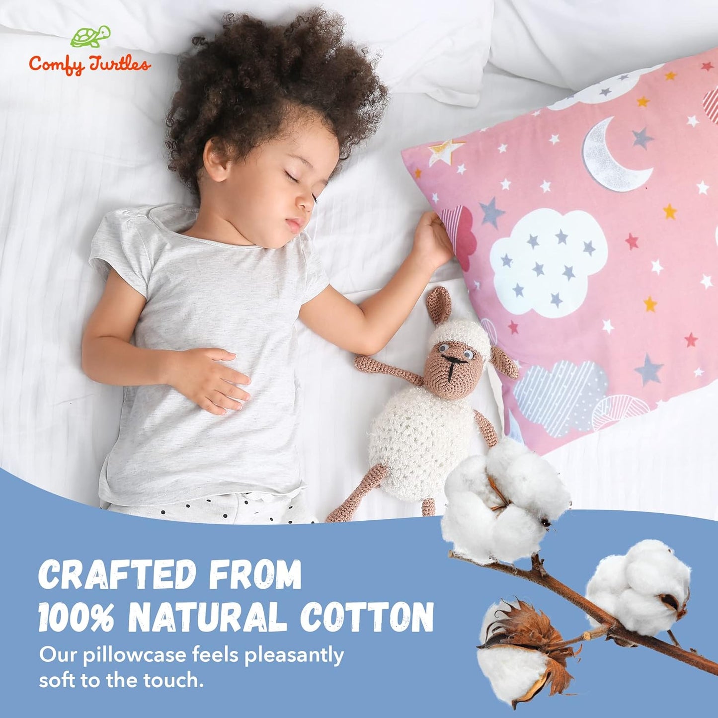 Stars Cloud Toddler Pillowcase 13 x 18 - Baby Travel Pillow Cover for Girls, Space Galaxy Pillow Case for Toddler Pillow Crib - Pink Moon Stars