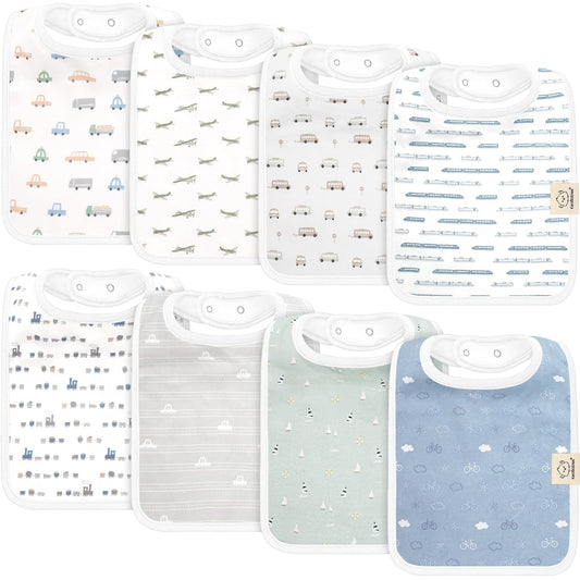 KeaBabies 8-Pack Organic Baby Bibs for Boys, Girls - Super Absorbent Cotton Drool Bibs for Baby Girl & Boy, Teething Toddler, Drooling Newborn, Ultra Soft & Machine Washable (Vessels)