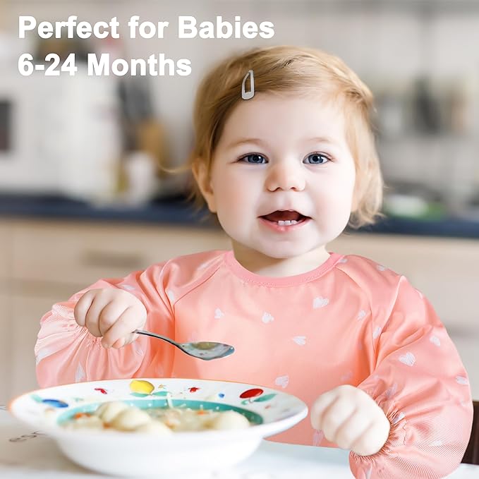 Long Sleeve Baby Bib For Eating Feeding Mess Proof Waterproof Food Smock Bibs With Pocket For Newborn Boy Girl