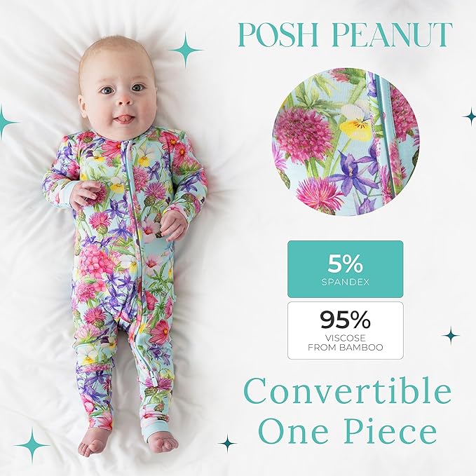 Posh Peanut Convertible Baby Sleepers - Girls Footless Baby Pajamas with 2 Way Zipper for Easy Diaper Changes