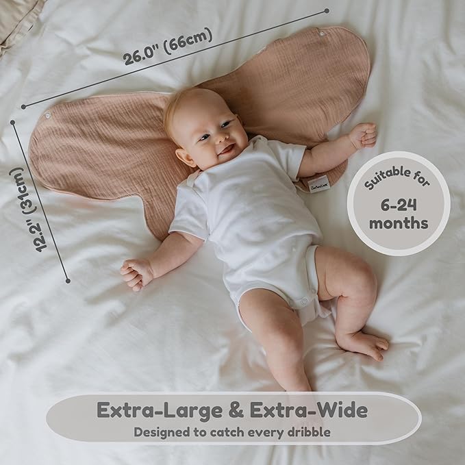 Butterfly Cotton Muslin Burp Cloths 3-Layer, Extra-Large 26”x12” Water-Resistant Multi-Use Burp Cloth Convertible to Bib, 2 Pack, Soft & Absorbent (Pack of 2, Clay & Terra/Rose & Mist)