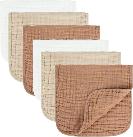 Baby Burp Cloth 100% Cotton Newborn Cotton Muslin Burp Cloth 10x20 inches (White & Coffee 6 Pieces)