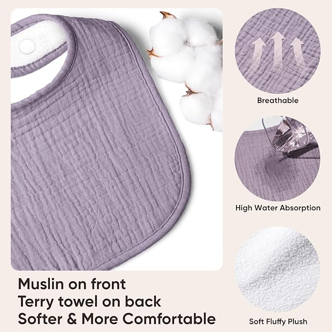 100% Cotton Muslin Baby Bibs 10-Pack Baby Drool Bibs for Unisex Baby Toddlers Infant Newborns Drooling and Teething