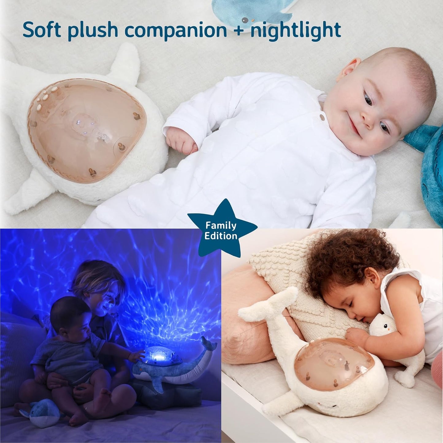 Cloud b Ocean Projector Nightlight with White Noise Soothing Sounds | Adjustable Settings and Auto-Shutoff | Tranquil Whale Family - White