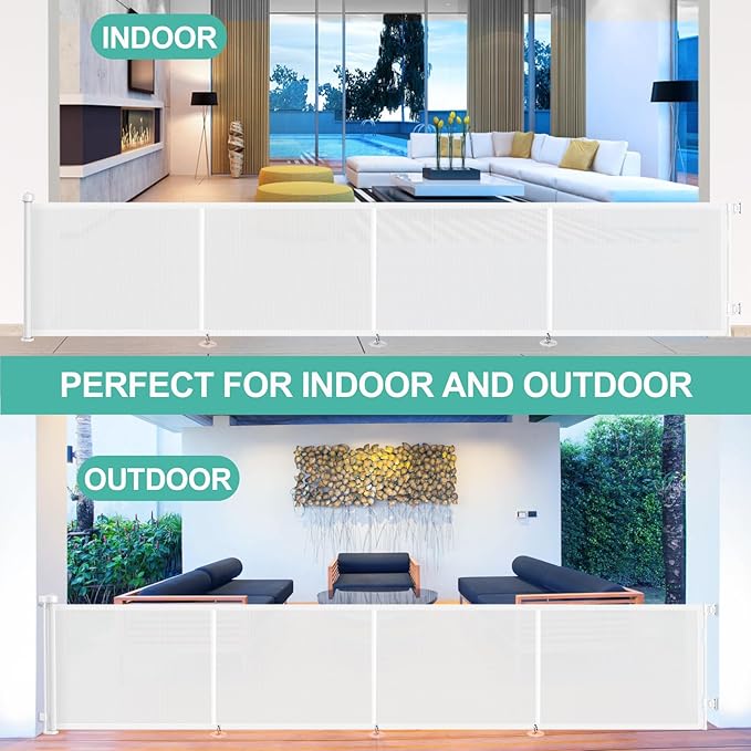 Upgrade 180 inch Retractable Baby Gates, EZIGO Extra Wide Baby Gate for Large Opening Extra Long Mesh Gate for Kids or Pet Dog Gate Child Safety Gate for Stairs Hallways Doorway Indoor Outdoor, White