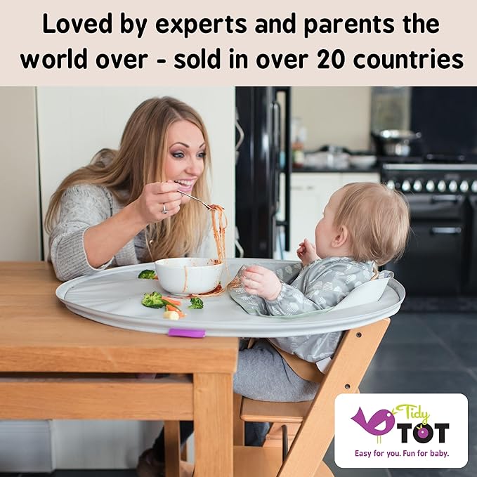 Tidy Tot- Baby Bib & Tray Kit - Mess Proof Long Sleeve Smock Attaches to Feeding Mat, Waterproof Bib - Fits Babies 6-24 Month