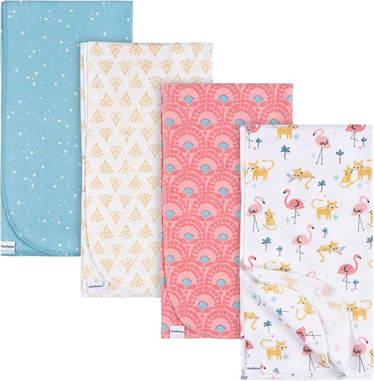 Gerber Unisex Baby 100% Cotton Flannel Receiving Blankets 30x30 Inches (Pack of 4), Animal Geo Girl, One Size