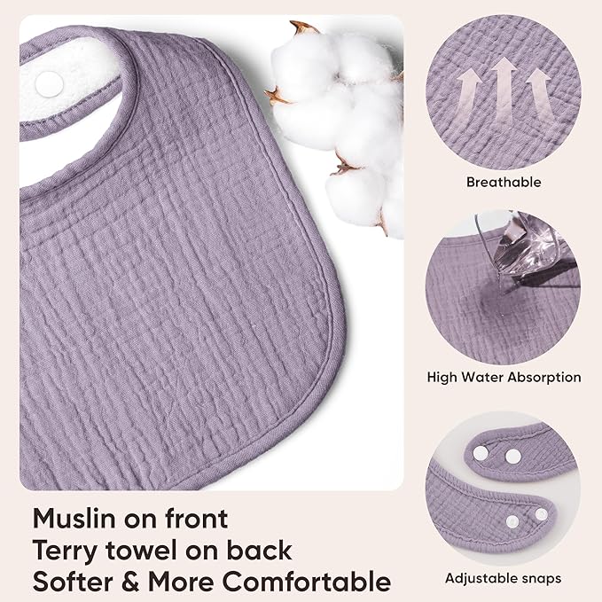 Bearmoss Muslin Baby Drooling Bibs 8 Pack, 100% Cotton Square Adjustable Bandana Bibs Gift for Baby Girls Boys Teething Drool