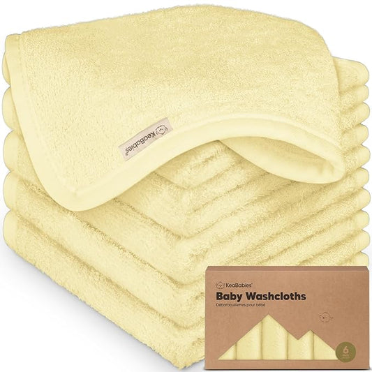 6-Pack Baby Washcloths - Soft Absorbent Viscose from Bamboo Wash Cloths for Babies, Kids, Toddlers, Infant, Newborn Bath Towels, Gentle on Sensitive Skin, 10x10 Reusable Face Towels (Sunshine)