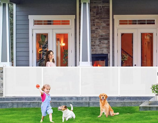 Upgrade 180 inch Retractable Baby Gates, EZIGO Extra Wide Baby Gate for Large Opening Extra Long Mesh Gate for Kids or Pet Dog Gate Child Safety Gate for Stairs Hallways Doorway Indoor Outdoor, White