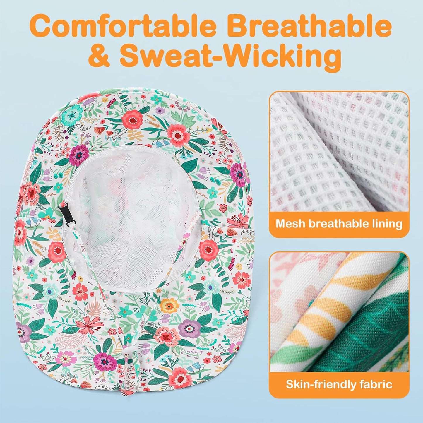 Baby Sun Hat UPF 50+ Mesh Liner Toddler Bucket Hats with Wide Brim Neck Flap for Outdoor Beach Swim