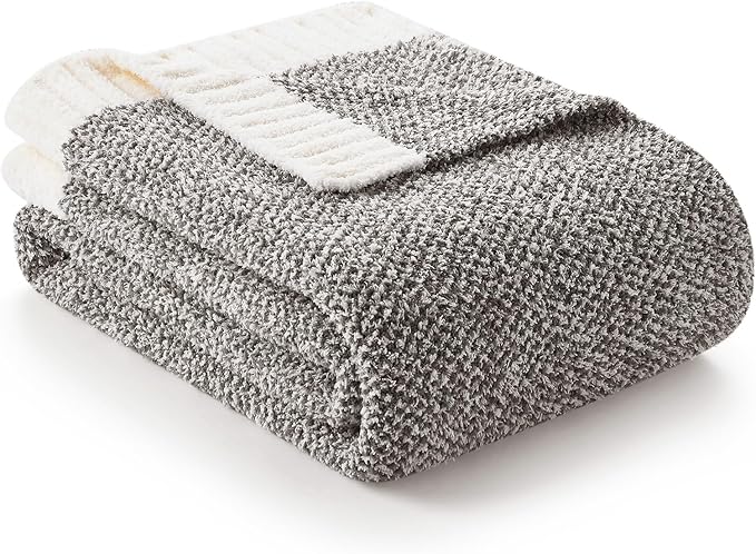 Snuggle Sac Grey Throw XL Blanket, Super Soft Warm Oversized Throw Knit Blankets Fuzzy Plush, Dark Grey, 50x70 inches
