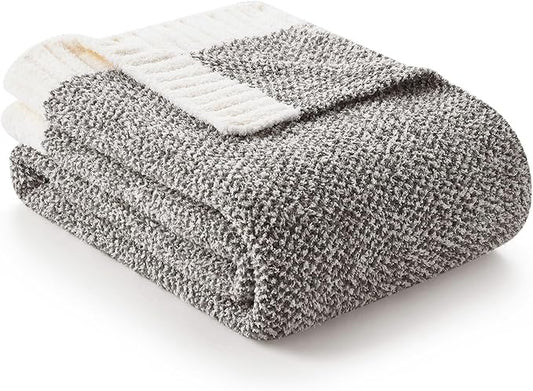 Snuggle Sac Grey Throw XL Blanket, Super Soft Warm Oversized Throw Knit Blankets Fuzzy Plush, Dark Grey, 50x70 inches