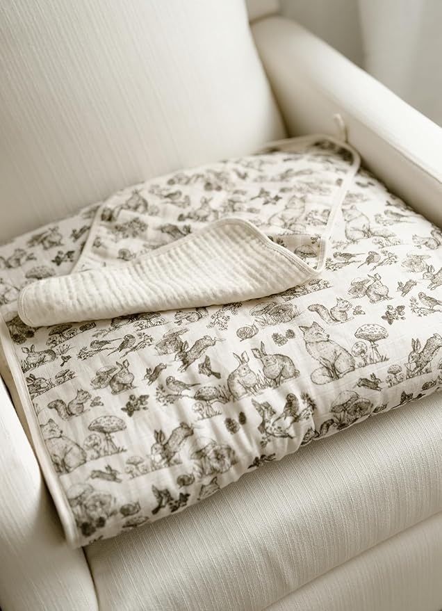 Oilo Burp Cloth 2-Pack Set, Large (12" X 22"), Organic Premium Cotton 4-Way Muslin, Luxuriously Soft, Super Absorbent, & Durable, Machine Washable, Vintage Safari & Woodland