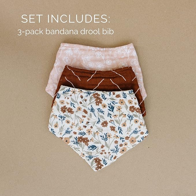 Mebie Baby Muslin Cotton Bib, 3 pack, Baby Bib Set for Burp, Spit Up, Drool, Bandana Bibs for Baby Boy or Baby Girl