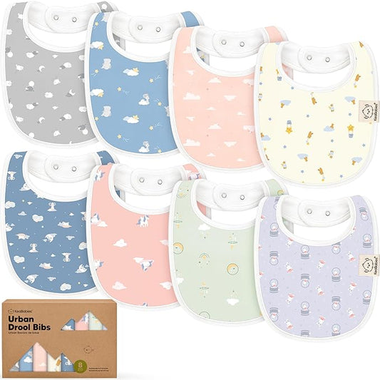8-Pack Organic Baby Bibs for Boys, Girls - Soft Cotton Drooling and Teething Bibs for Baby Girl & Boy, Extra Absorbent, Easy to Clean & Put On for Toddler, Newborn, Infant 0-24 Months (Dreamers)