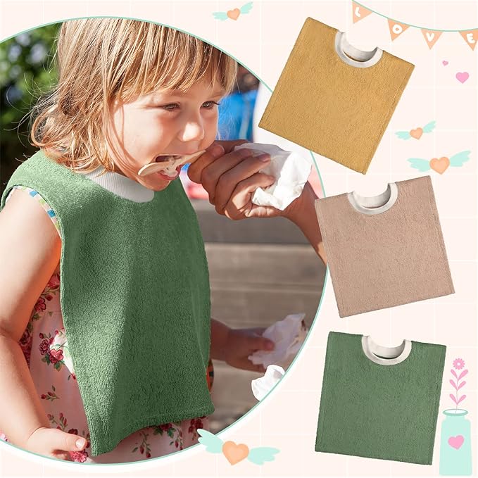 6 Pcs Pullover Baby Bibs Cotton Terry Toddler Absorbent Infant for Feeding and Drooling Towel Slip on Bib(Lively Color)