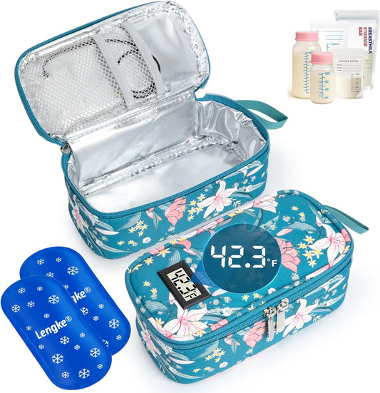 DawnBox Breast Milk Cooler Travel Bag with Real-Time Temp Display - Holds 20oz Breastmilk Storage Bag & Cooling, Portable Breast Milk Cooler Bags with 2 Ice Packs for Breastmilk Storage