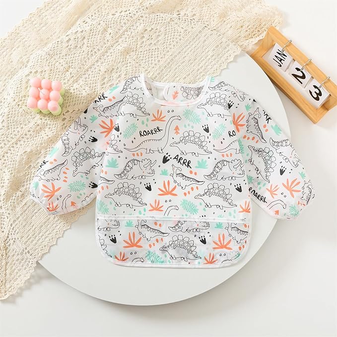 3 Pack Long Sleeve Bib,Baby Smock for Eating 6-30 Months Reusable Shirt Bibs for Babies Toddler
