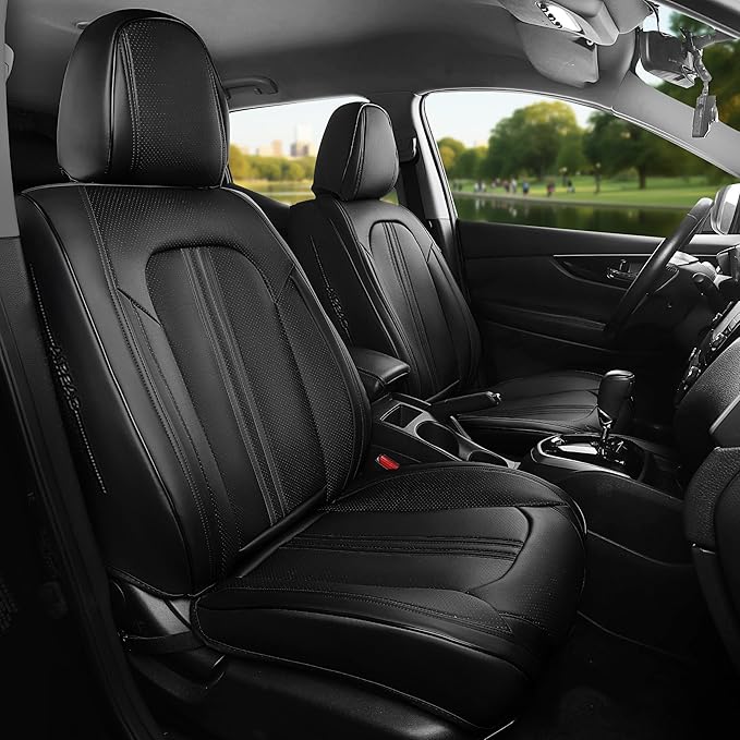 FREESOO Front Seats 2PCS Leather Car Seat Covers, Ultra Breathable Waterproof Seat Covers for Cars Trucks SUV, Carseat Protector Car Seat Cover Fit for Most Vehicles, Black