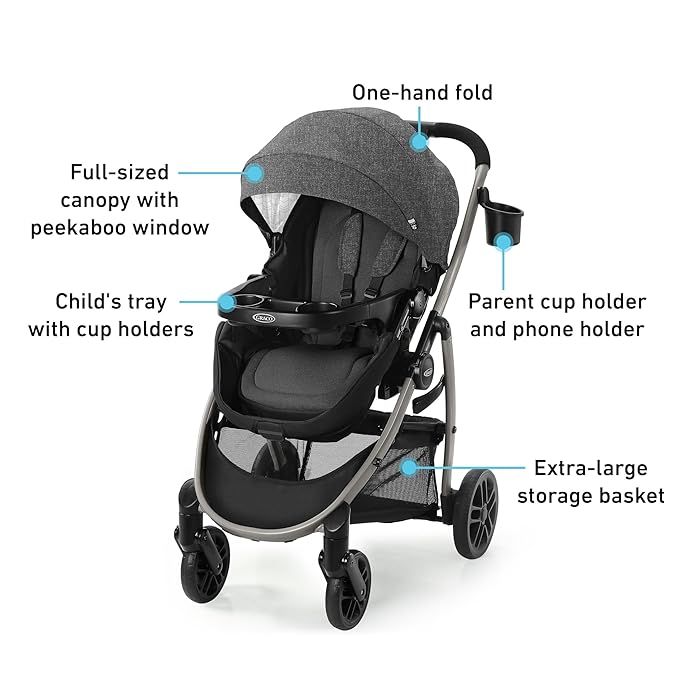 Graco Redmond Modes Pramette Stroller, 3-in-1 Convertible: Car Seat Carrier, Infant Pramette to Toddler Stroller with Reversible Seat and One-hand Fold